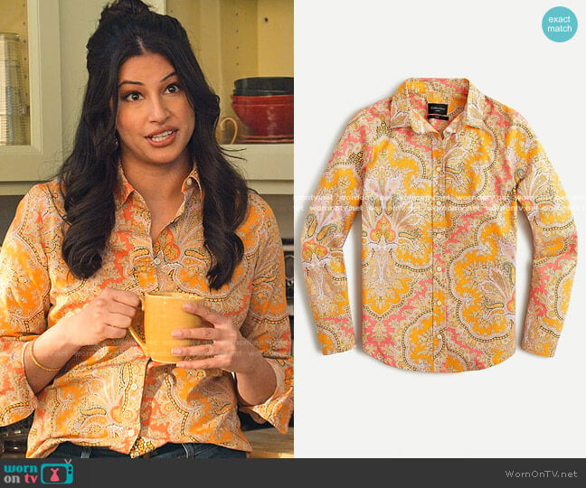 Collection Slim Perfect Shirt in Ratti paisley by J. Crew worn by Kamala (Richa Moorjani) on Never Have I Ever