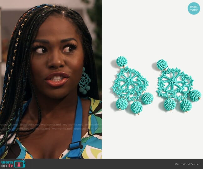 J. Crew Beaded crochet statement earrings worn by Harper (Laci Mosley) on iCarly