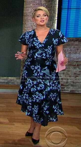 Jamie Yuccas’s floral midi wrap dress on CBS This Morning