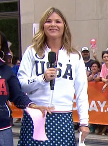 WornOnTV: Jenna’s white USA track jacket on Today | Jenna Bush Hager ...