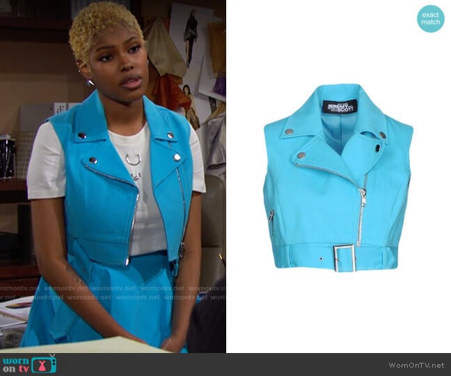 Jeremy Scott Cropped Biker Vest worn by Paris Buckingham (Diamond White) on The Bold and the Beautiful