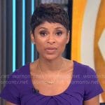 Jericka Duncan's purple pleated neckline dress on CBS This Morning