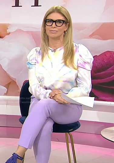 Jill’s tie dye puff sleeve top and lilac pants on Today
