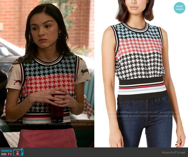 Juicy Couture Sleeveless Houndstooth-Print Top worn by Nini (Olivia Rodrigo) on High School Musical The Musical The Series
