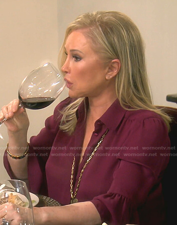 Kathy's burgundy three quarter sleeve blouse on The Real Housewives of Beverly Hills