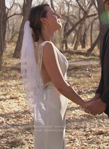 Katie's white pearl embellished strap gown on The Bachelorette