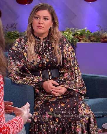 Kelly's black floral print maxi dress on The Kelly Clarkson Show