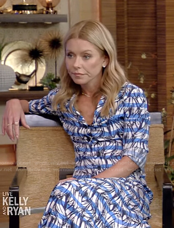 Kelly’s striped banana print dress on Live with Kelly and Ryan