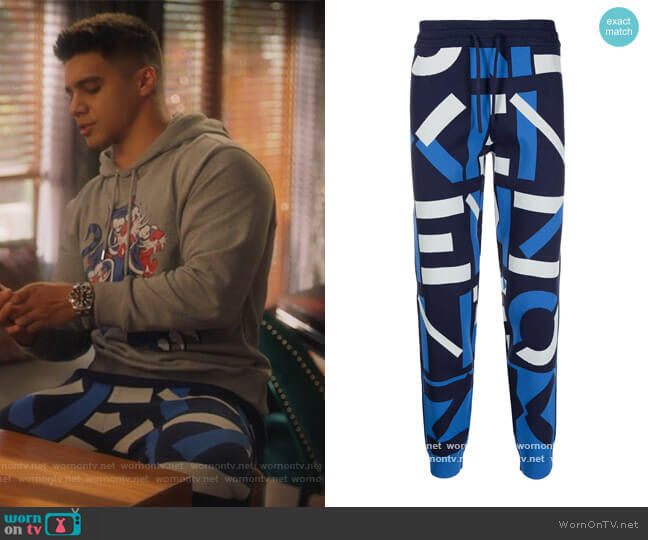 Logo Print Track Pants by Kenzo worn by Vivek Shah (Jordan Buhat) on Grown-ish