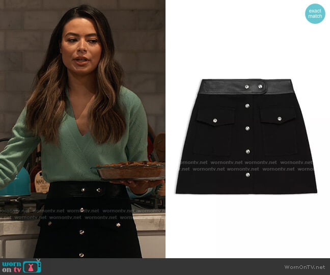 The Kooples Leather Waist Wool Skirt worn by Carly Shay (Miranda Cosgrove) on iCarly