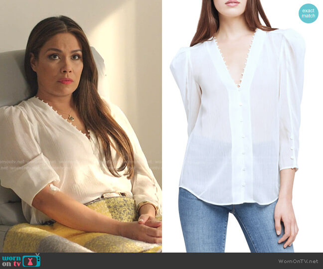 Kimberly Puff-Sleeve Blouse by L'Agence worn by Cristal Jennings (Daniella Alonso) on Dynasty