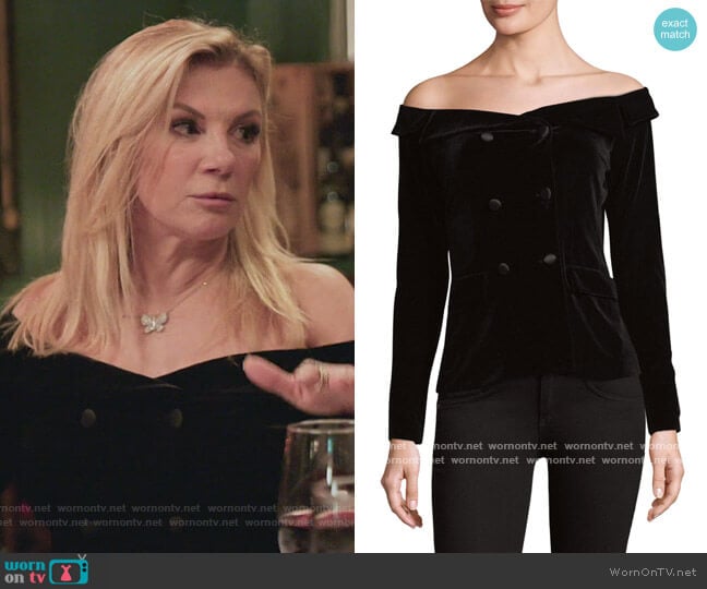 Stephan Double-Breasted Off-The-Shoulder Jacket by L'Agence worn by Ramona Singer on The Real Housewives of New York City