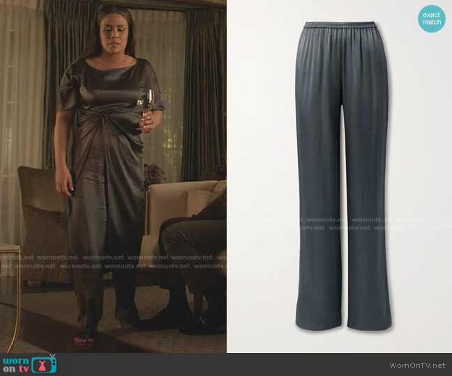 Duchesse-Satin Wide-Leg Pants by Lapointe worn by Cristal Jennings (Daniella Alonso) on Dynasty