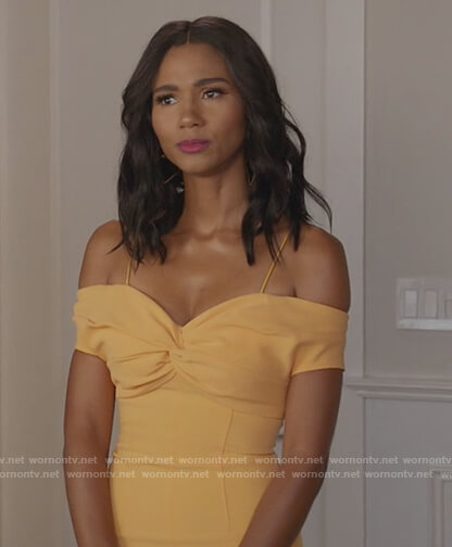 Layla’s yellow off shoulder midi dress on All American