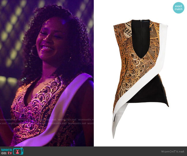 Louis Vuitton Asymmetric V-neck Jacquard Top worn by Sondi Hill (Corbin Reid) on Run the World