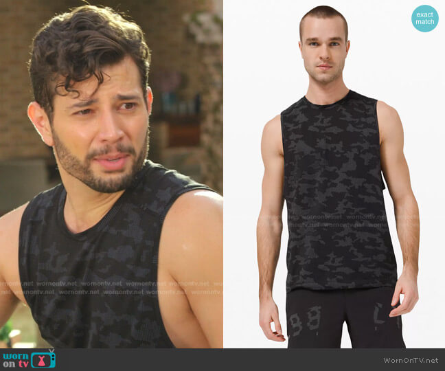 Metal Vent Tech Sleeveless Tank by Lululemon worn by Sam Flores (Rafael de la Fuente) on Dynasty