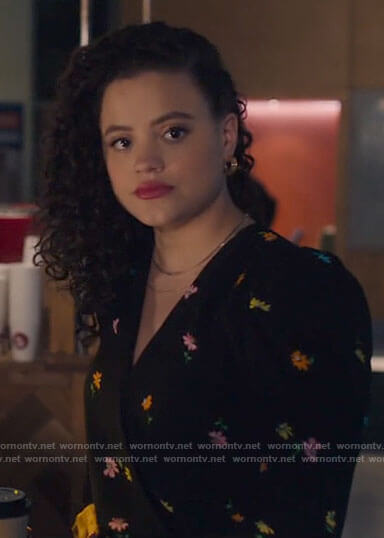 Maggie's black floral wrap top on Charmed
