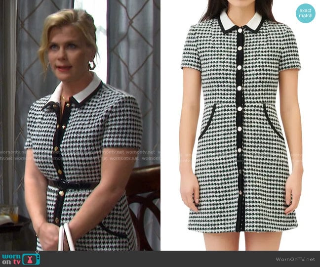 Houndstooth Check Cotton & Wool Blend Dress by Maje worn by Sami Brady (Alison Sweeney) on Days of our Lives