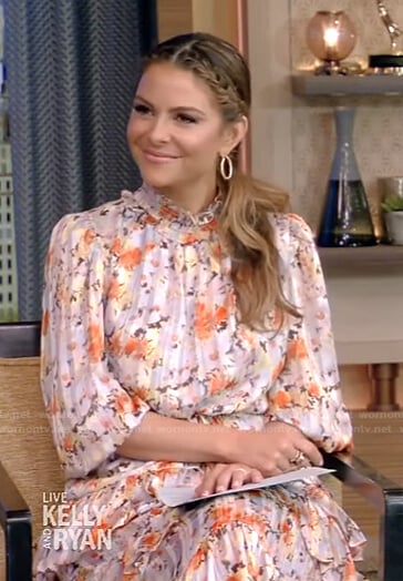 Maria Menounos’s floral ruffle midi dress on Live with Kelly and Ryan