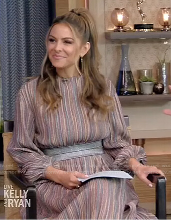 Maria Menounos’s striped cropped top and skirt on Live with Kelly and Ryan