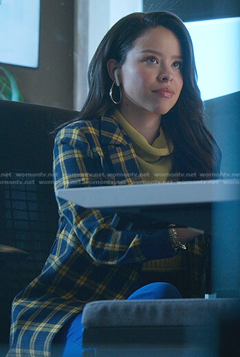 Mariana’s blue and yellow check blazer on Good Trouble