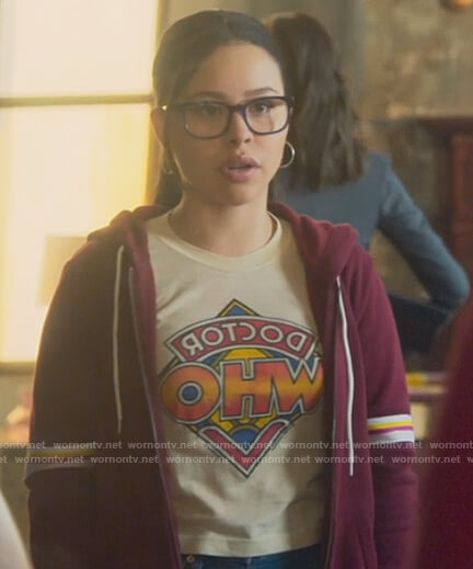 Mariana's white doctor who graphic tee on Good Trouble