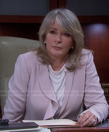 Marlena’s pink ruffle trim blazer on Days of our Lives