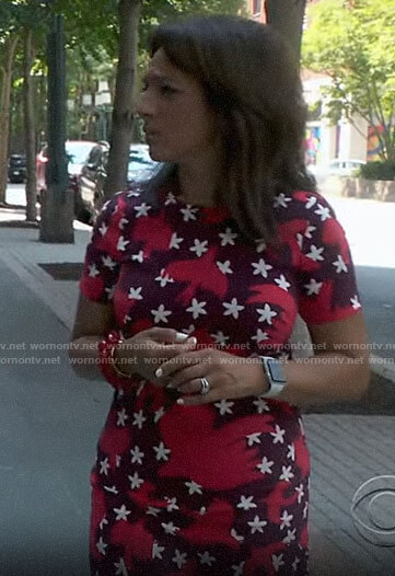 Michelle Miller's red bird print dress on CBS This Morning