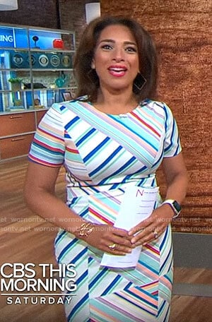 Michelle Miller’s mixed stripe dress on CBS This Morning