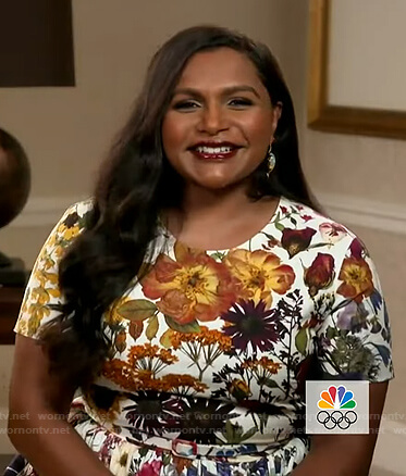 Mindy Kaling's white floral short sleeve dress on Today