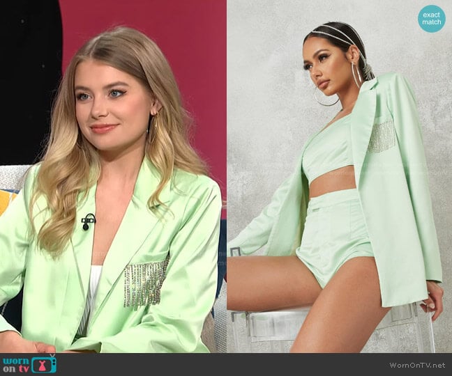 Co Ord Satin Diamante Pocket Blazer and Shorts by Missguided worn by Demi Burnett on E! News Daily Pop