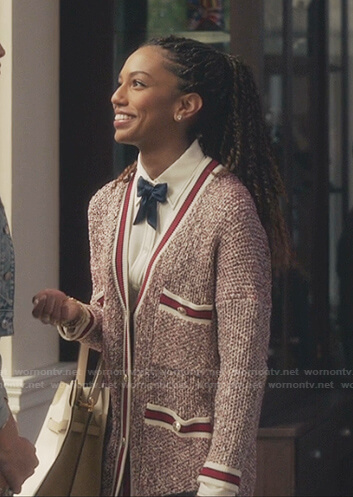 Monet's red tweed cardigan on Gossip Girl