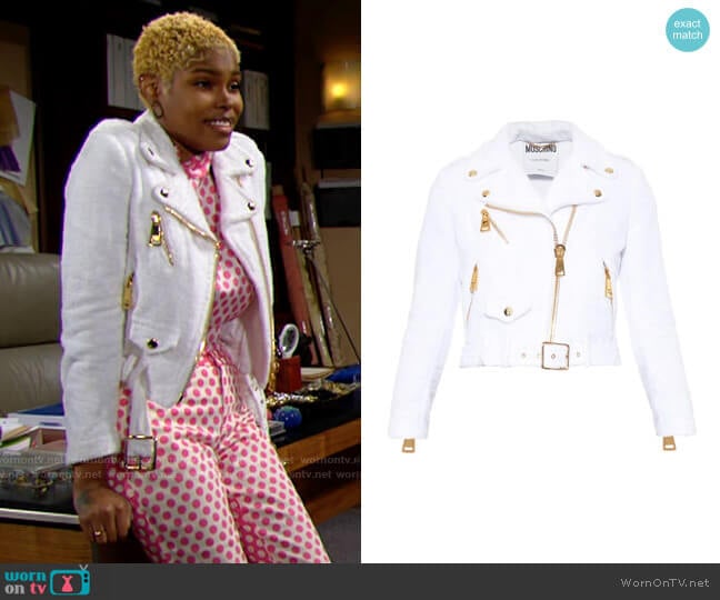 Moschino Terry Towelling Moto Jacket worn by Paris Buckingham (Diamond White) on The Bold and the Beautiful