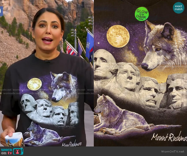 Glow In Dark Wolf T-Shirt by Hanes at Mt Rushmore T Shirts Store worn by Cecilia Vega on Good Morning America