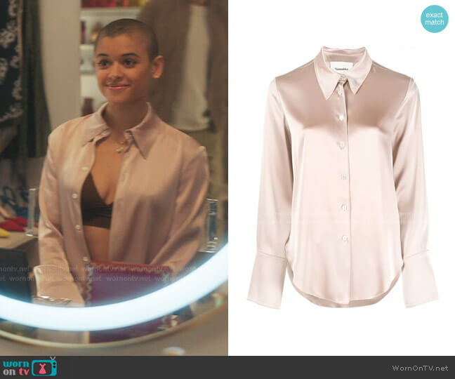 Mandine curved hem shirt by Nanushka worn by Julien Calloway (Jordan Alexander) on Gossip Girl