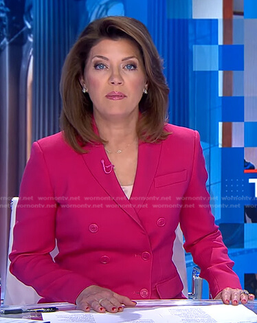 Norah's pink blazer on CBS Evening News