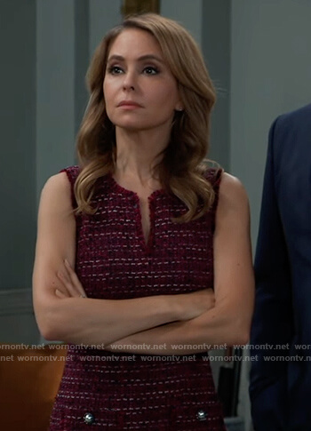 Olivia’s red sleeveless tweed dress on General Hospital