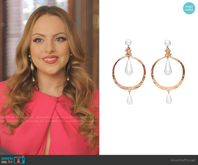 Pearl Hoop Earrings by Oscar de la Renta worn by Fallon Carrington (Elizabeth Gillies) on Dynasty