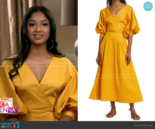 Puff-Sleeve Belted Midi Dress by Oscar de la Renta worn by Maitreyi Ramakrishnan on Today