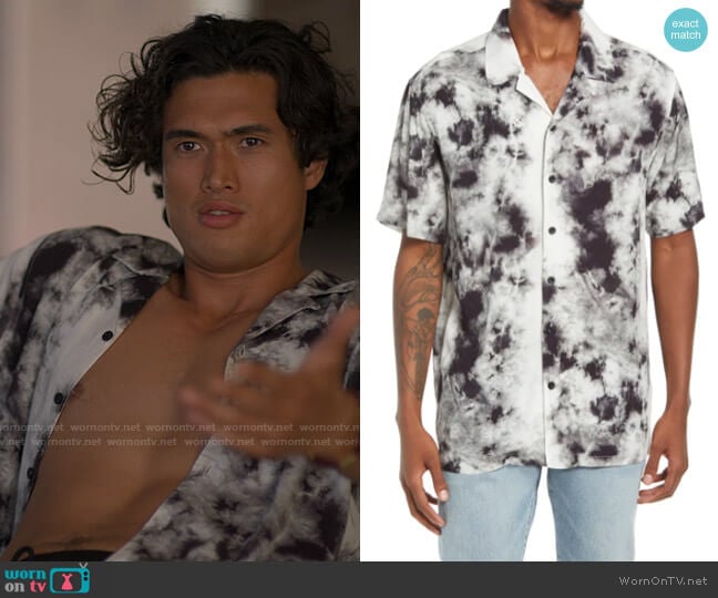 PacSun Levey White Crystal Short Sleeve Button-Up Camp Shirt worn by Wyatt (Charles Melton) on American Horror Stories