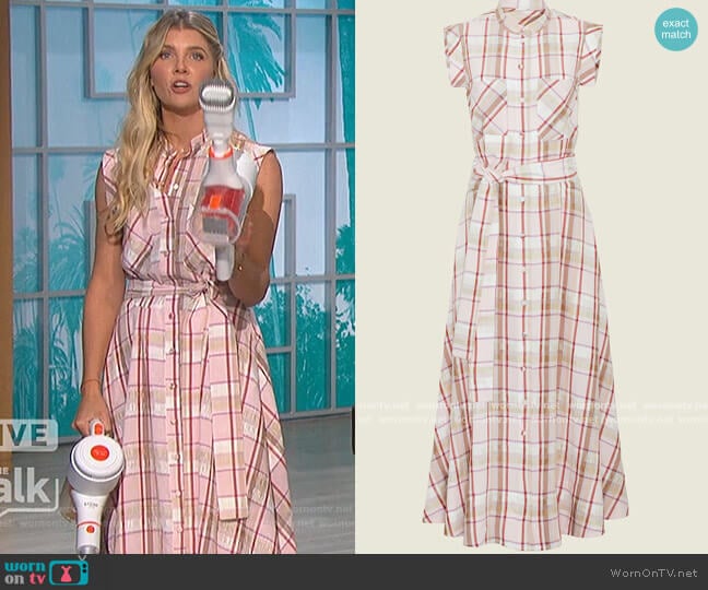 Plaid Crepe Belted Midi Dress by Pearl by Lela Rose worn by Amanda Kloots on The Talk