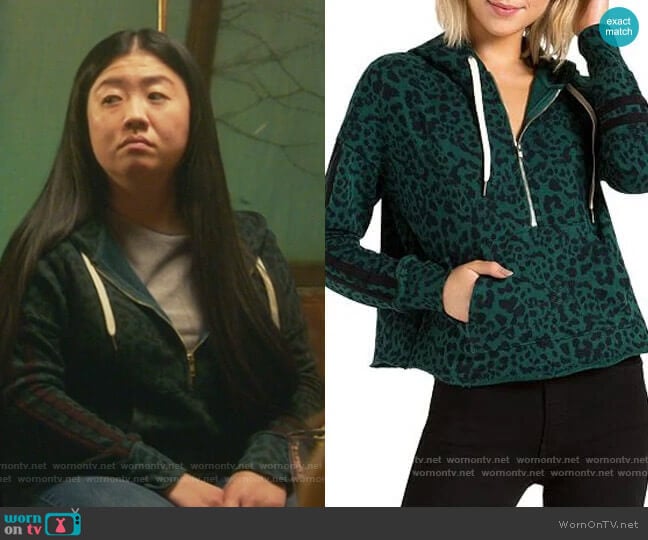 Hickory Jaguar-Print Half-Zip Hooded Sweatshirt by n:philanthropy worn by Alice Kwan (Sherry Cola) on Good Trouble