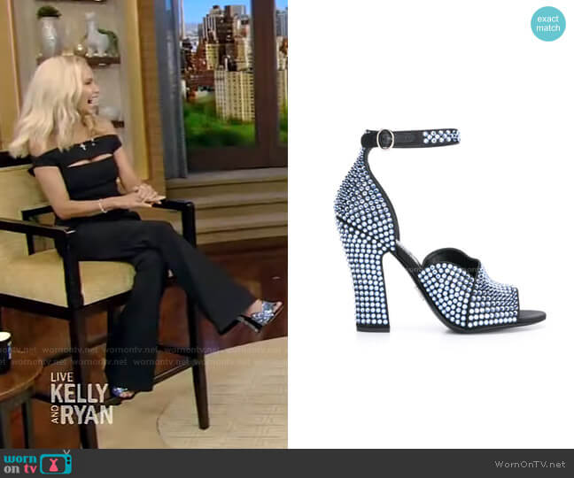 Crystal-Embellished Satin Sandals by Prada worn by Kristin Chenoweth on Live with Kelly and Ryan