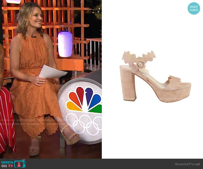 Scalloped Suede Platform Sandal by Prada worn by Savannah Guthrie on Today