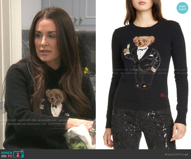 Tux Bear Crewneck Sweater by Polo Ralph Lauren worn by Kyle Richards on The Real Housewives of Beverly Hills