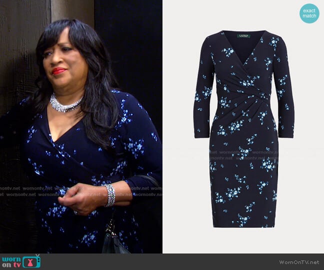 Floral Wrap-Style Jersey Dress by Ralph Lauren worn by Paulina Price (Jackée Harry) on Days of our Lives