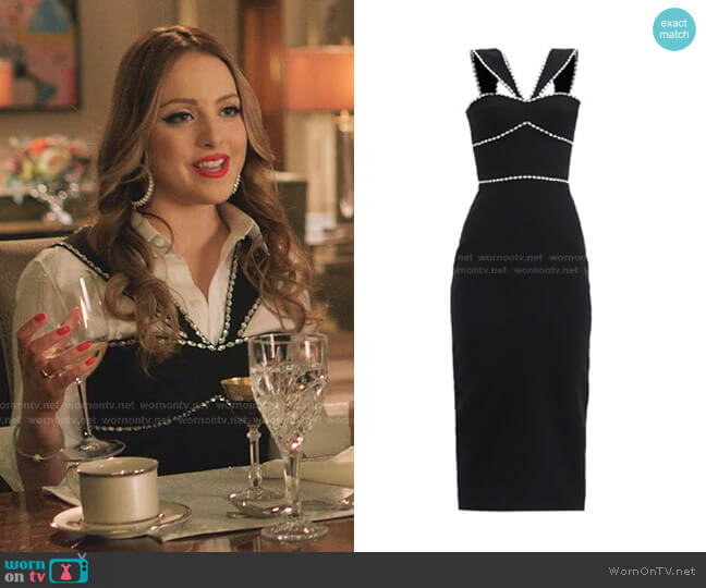 Crystal-Embellished Crepe Midi dress by Rasario worn by Fallon Carrington (Elizabeth Gillies) on Dynasty