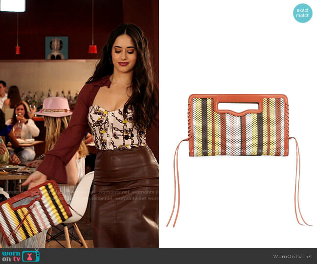 Rebecca Minkoff Multicolor Striped Woven Clutch Bag worn by Liz Ortecho (Jeanine Mason) on Roswell New Mexico