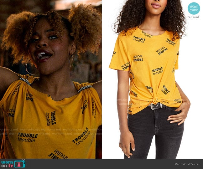 Rebellious One Trouble Knot-Front Graphic T-Shirt worn by Kourtney (Dara Renee) on High School Musical The Musical The Series