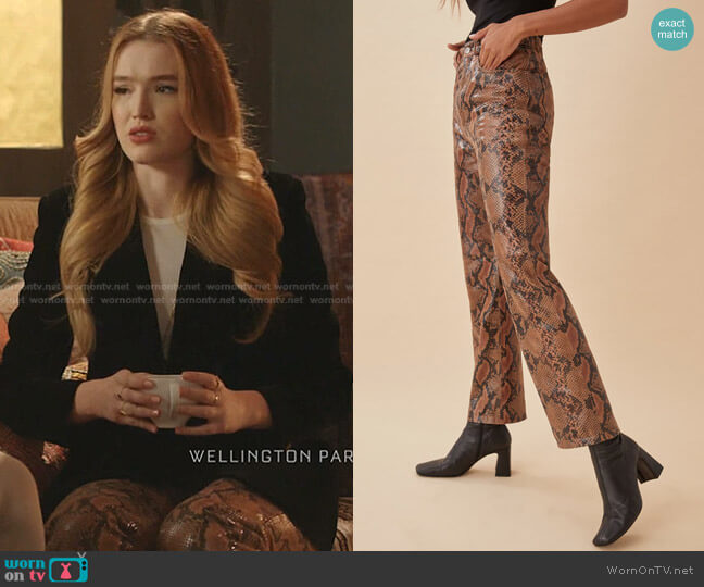 Veda 5 Pocket Leather Pant by Reformation worn by Kirby Anders (Maddison Brown) on Dynasty